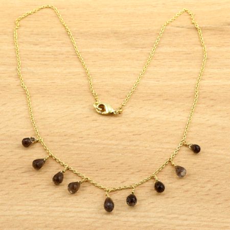 Smoky Drop stone necklace, Brass with 22k gold plated necklace, Handmade jewelry